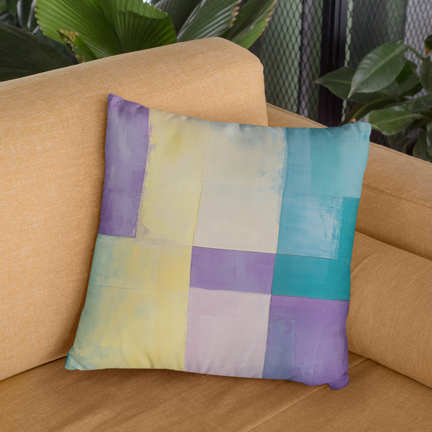 Pastel Abstract Art Throw Pillow – Modern Square Accent Cushion