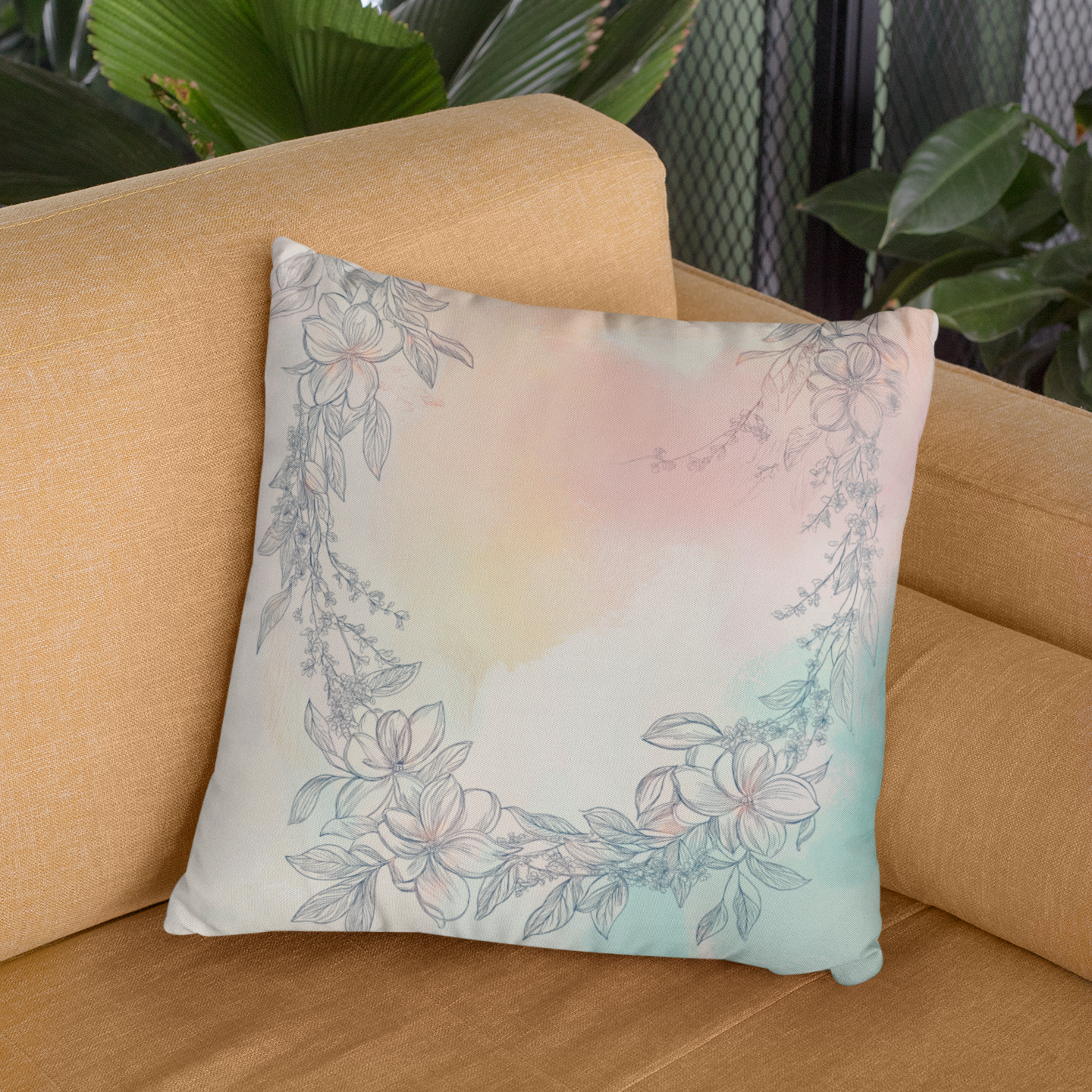 Floral Watercolor Throw Pillow – Boho Accent Cushion