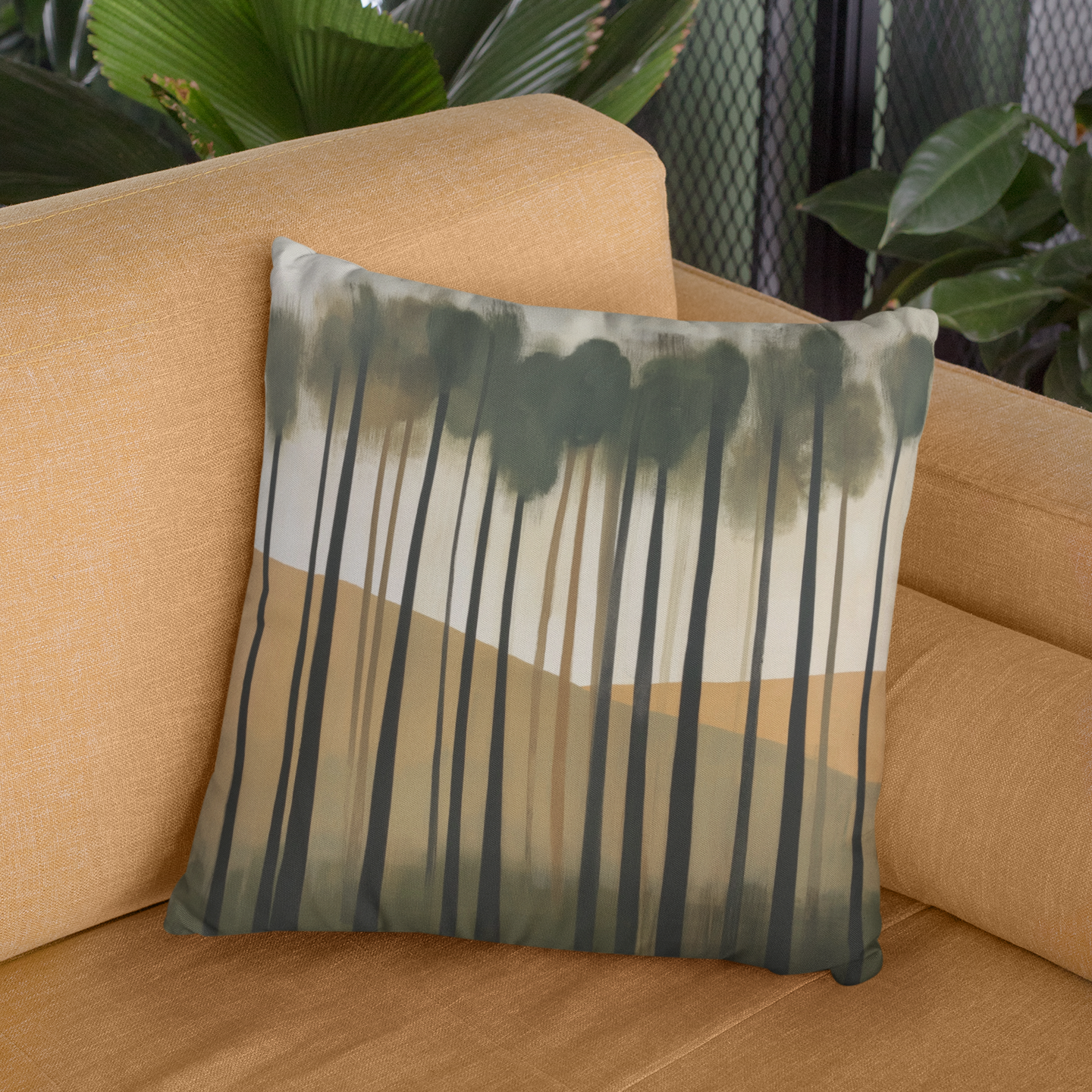 Boho Chic Square Throw Pillow – Nature-Inspired Accent Cushion