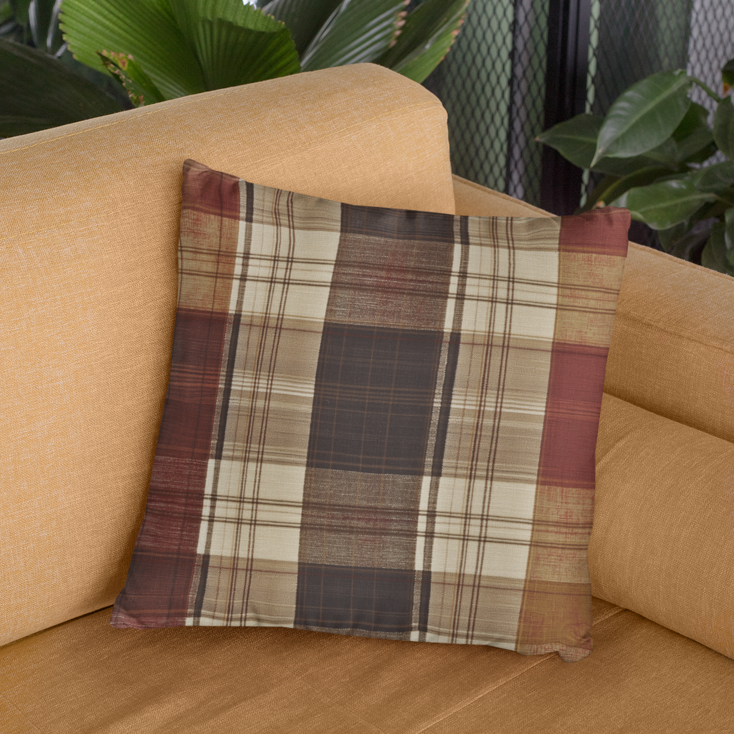 Plaid Throw Pillow – Farmhouse Rustic Accent Cushion for Couch or Living Room