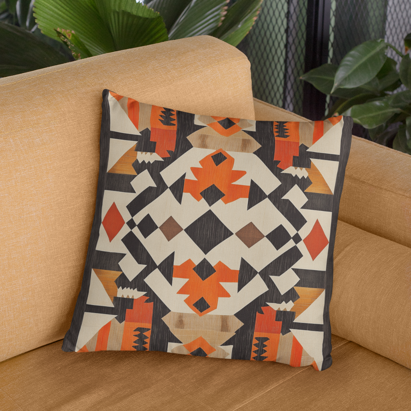 Moroccan-Inspired Throw Pillow – Boho Tribal Geometric Accent Cushion