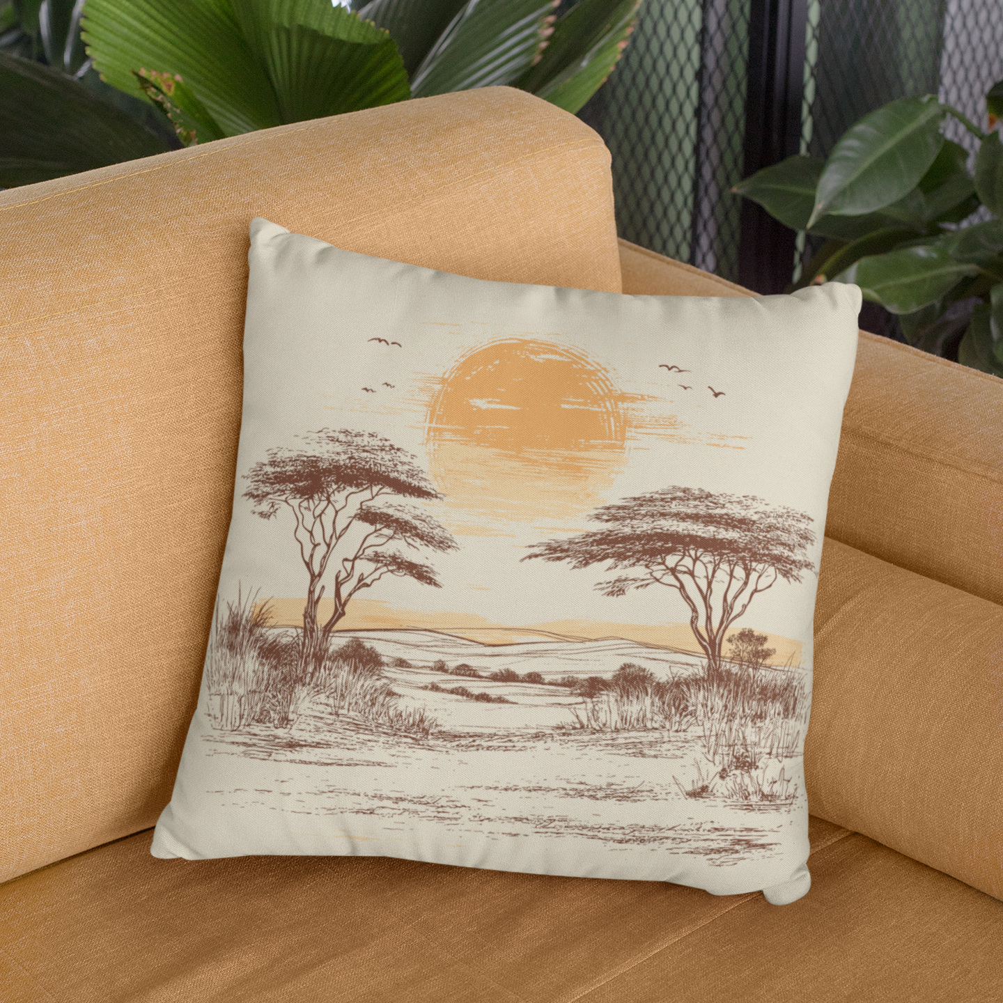 Sunset Landscape Throw Pillow – Boho Accent Cushion for Everyday Spaces