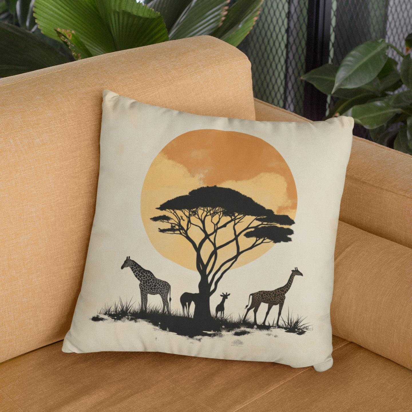 Safari Sunset Throw Pillow – Animal Print Accent Cushion for Nature-Lovers