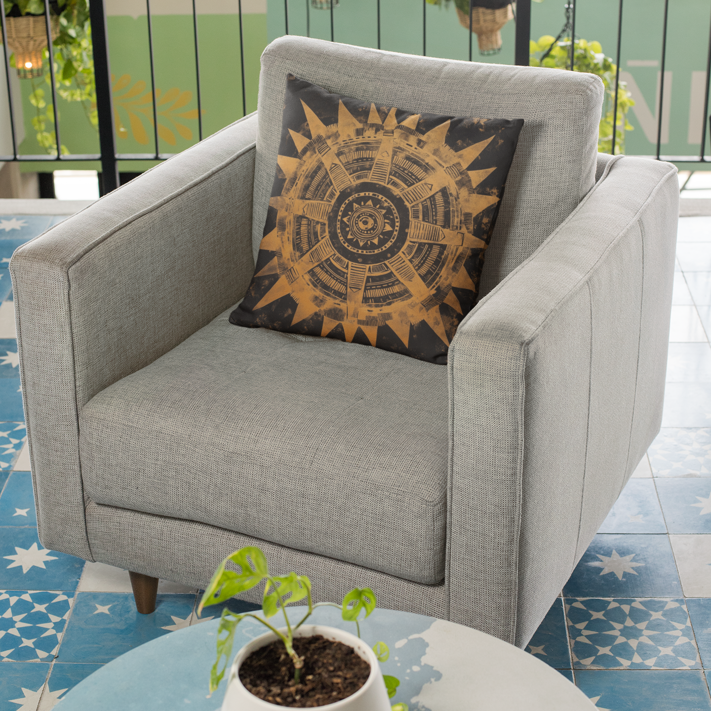 Bohemian Star Compass Throw Pillow – Vintage-Style Accent Cushion