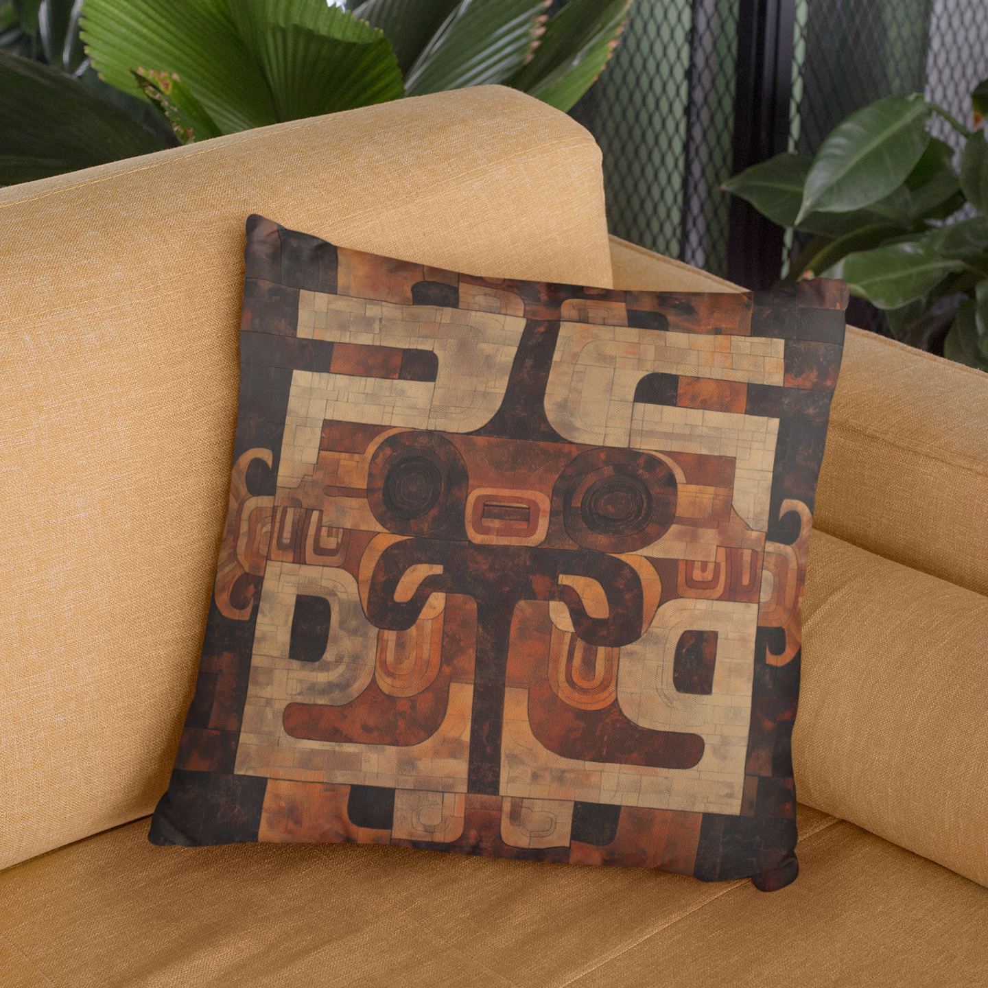Aztec-Inspired Throw Pillow – Boho Tribal Accent Cushion