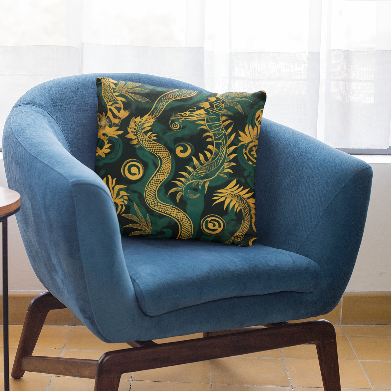 Dragon Motif Throw Pillow – Mythical Accent Cushion for Home Decor