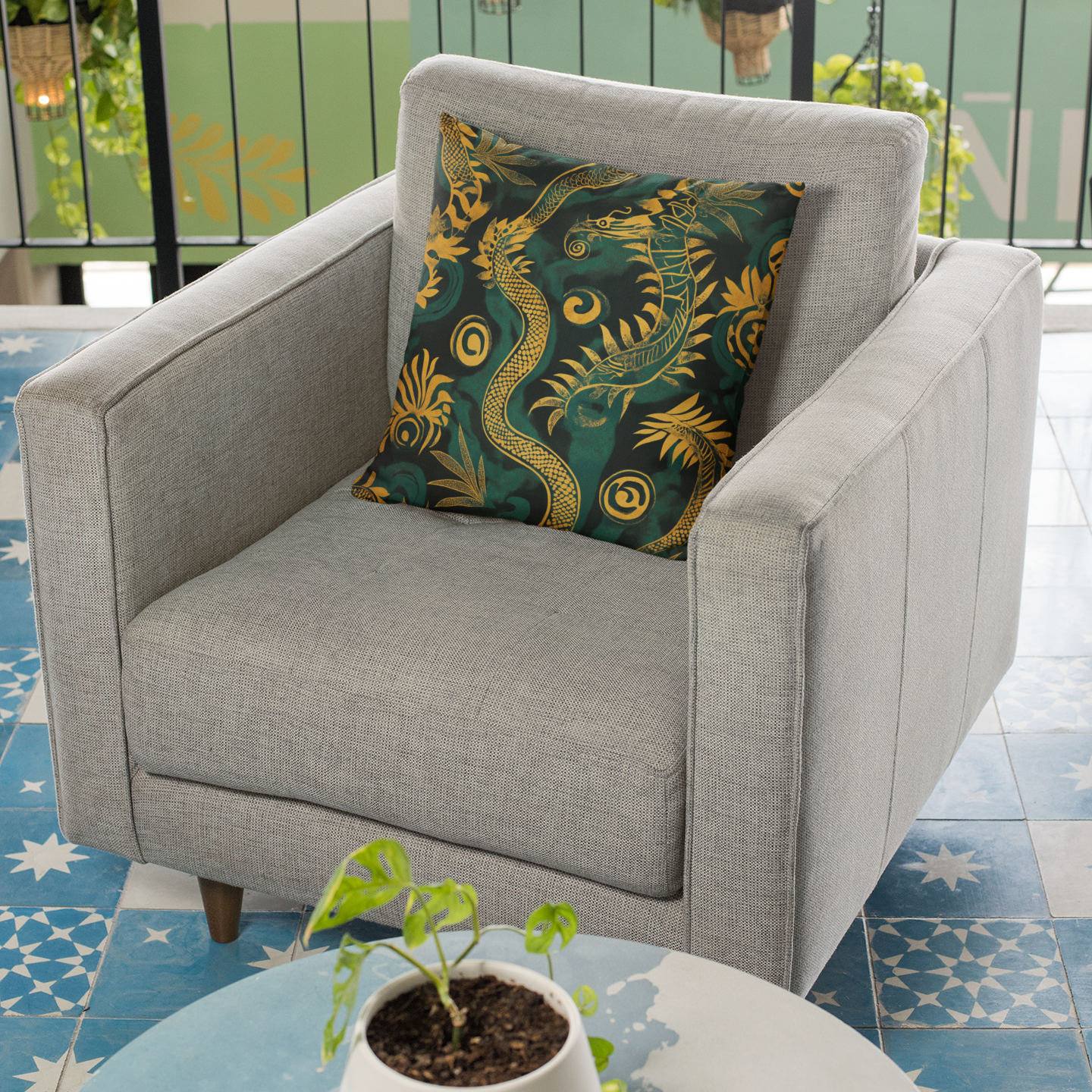 Dragon Motif Throw Pillow – Mythical Accent Cushion for Home Decor