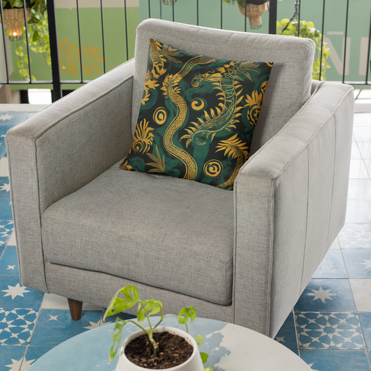 Dragon Motif Spun Polyester Pillow, Stylish Home Decor, Cozy Living Room Accent, Unique Gift for Dragon Lovers, Boho Cushion Cover
