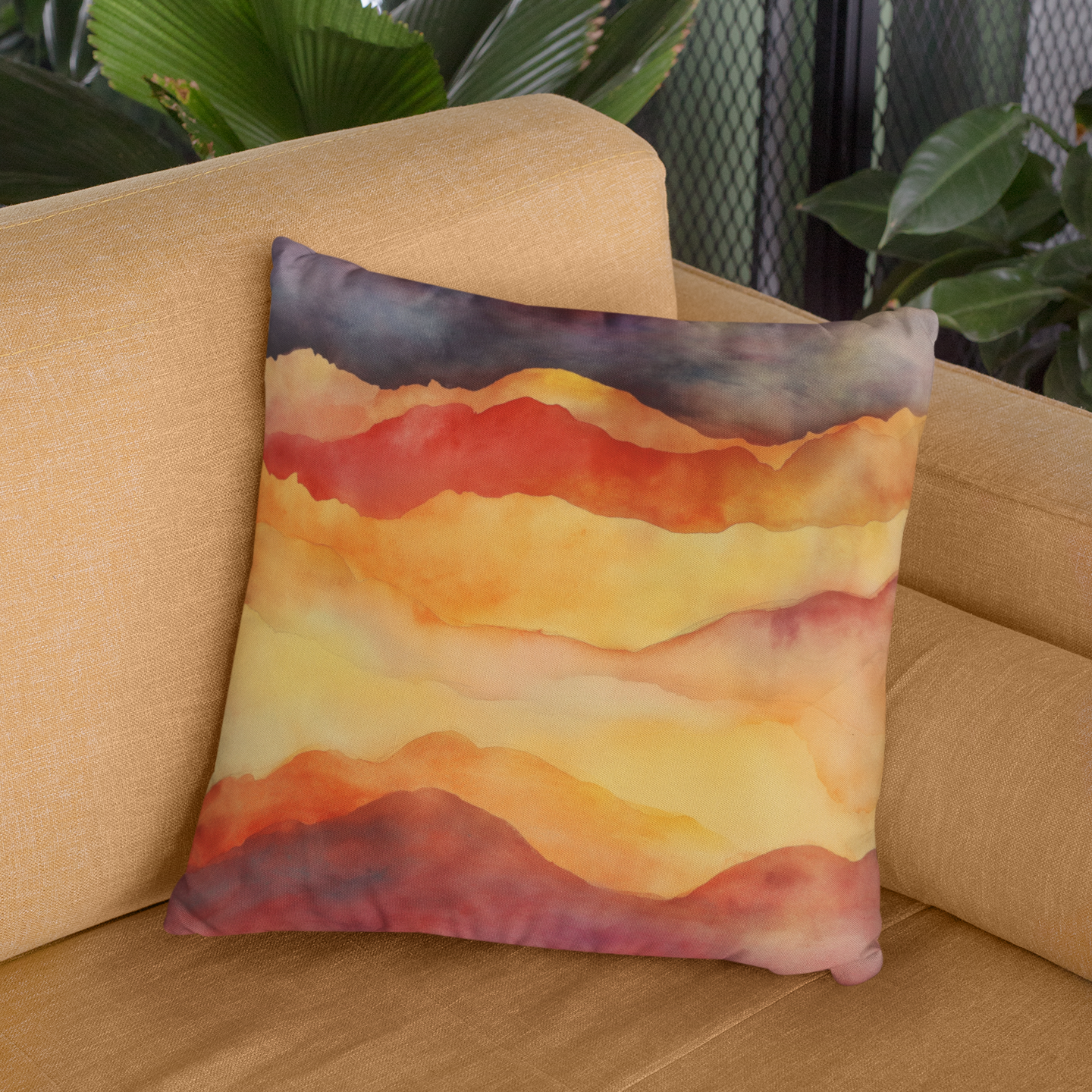 Bohemian Sunset Throw Pillow – Warm-Tone Square Accent Cushion