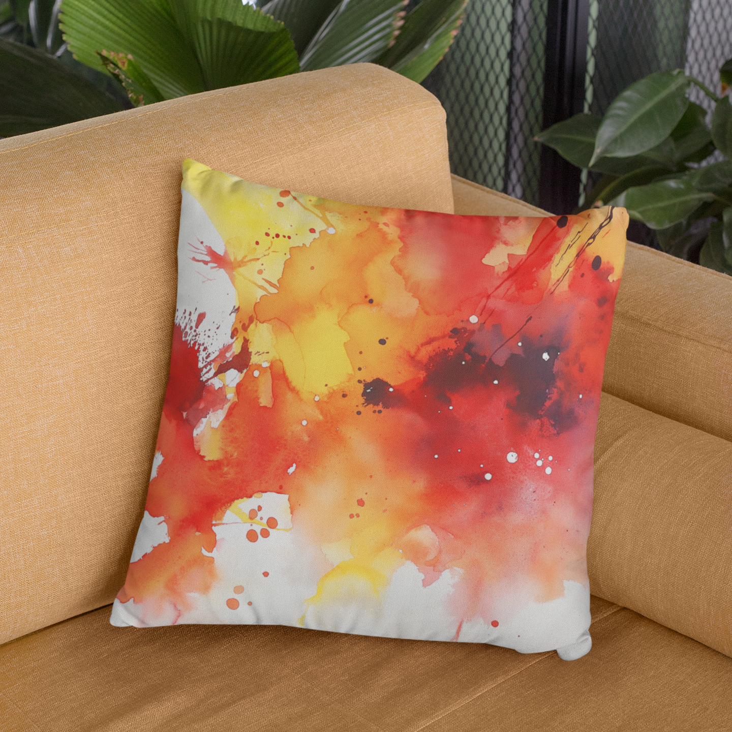 Vibrant Abstract Art Throw Pillow – Bold Red & Orange Accent Cushion