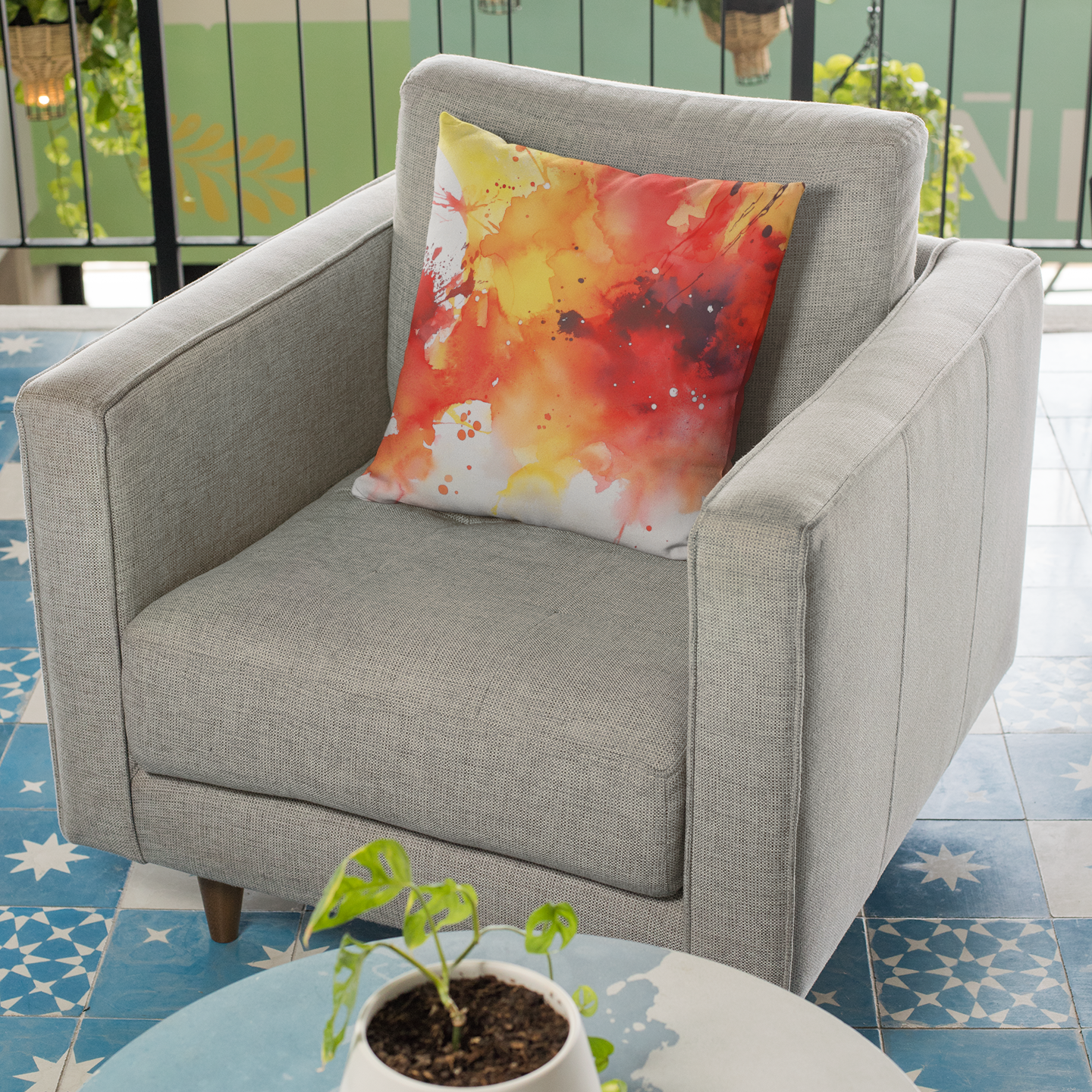 Vibrant Abstract Art Throw Pillow – Bold Red & Orange Accent Cushion