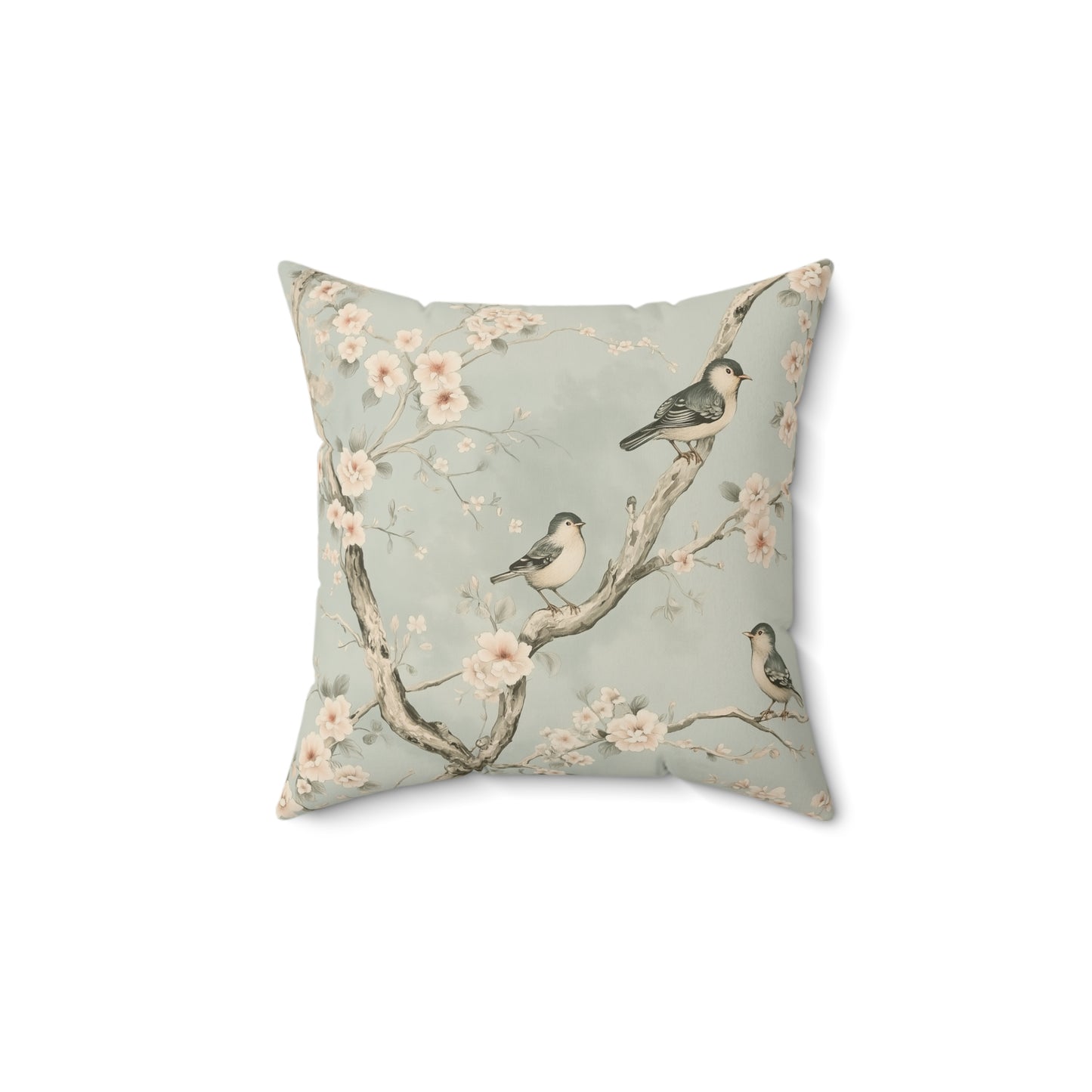Charming Bird & Blossom Throw Pillow – Nature-Inspired Accent Cushion