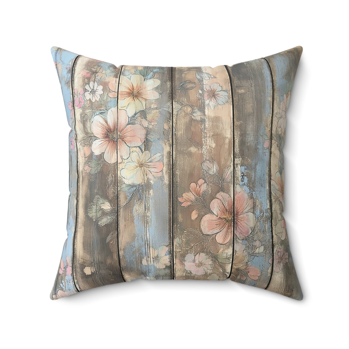 Floral Rustic Square Throw Pillow – Boho-Accent Cushion for Couch