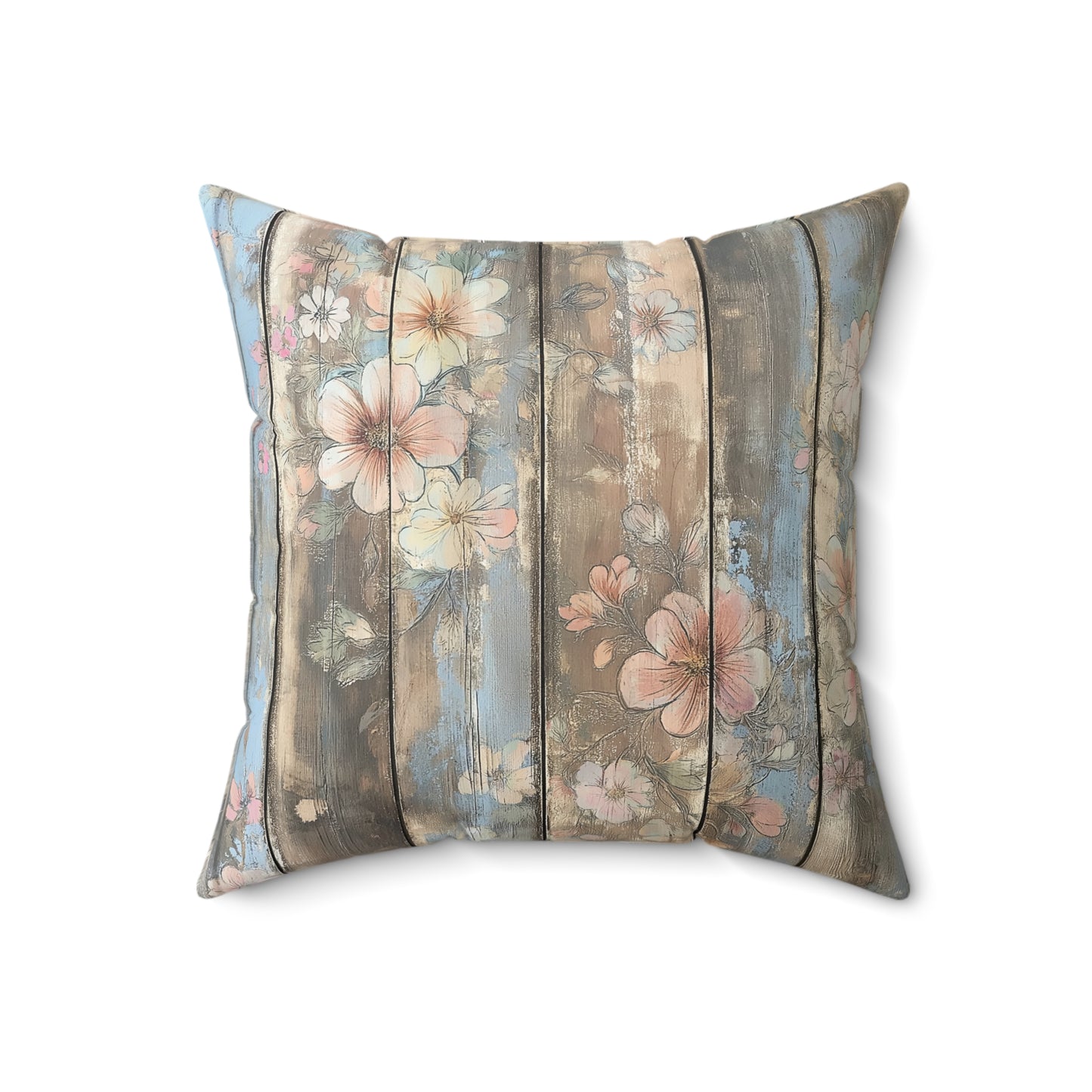 Floral Rustic Square Throw Pillow – Boho-Accent Cushion for Couch