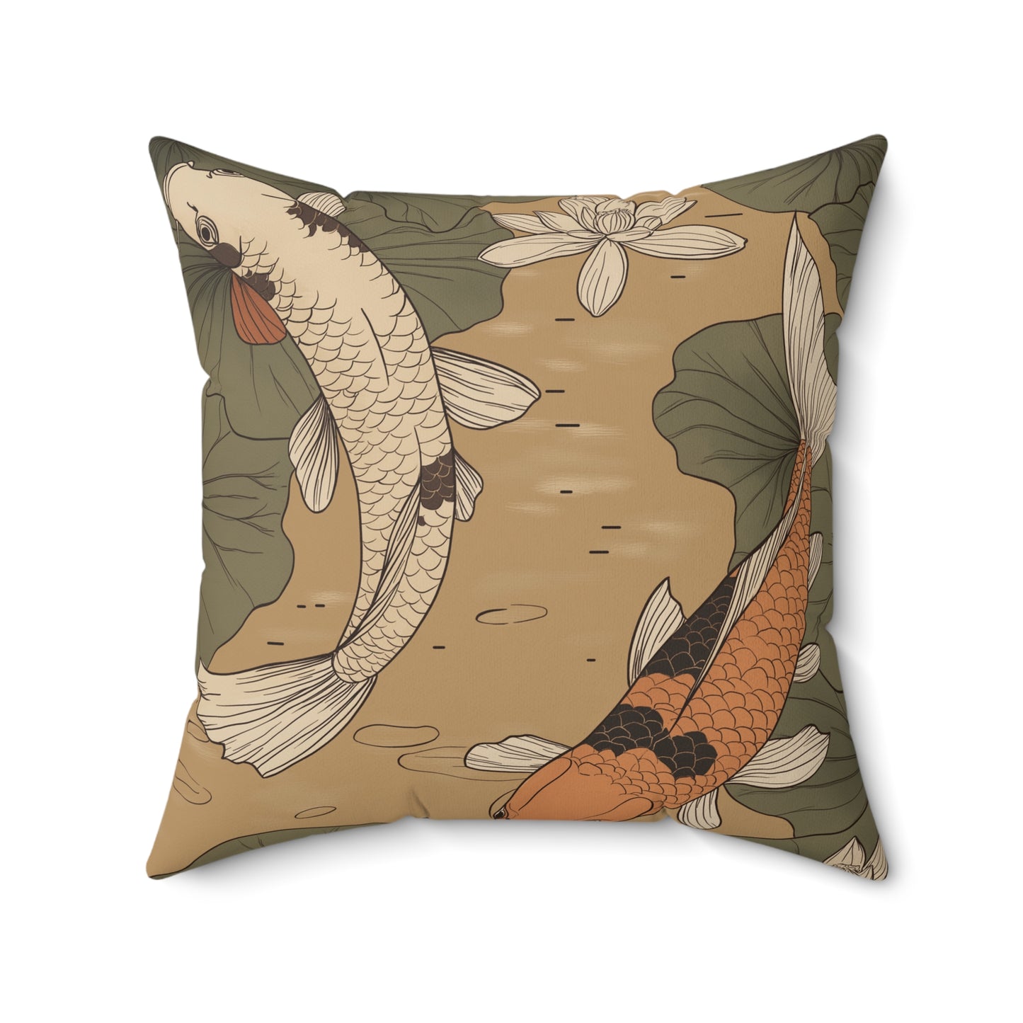 Zen Koi Fish Throw Pillow – Japanese Carp & Pond Inspired Cushion
