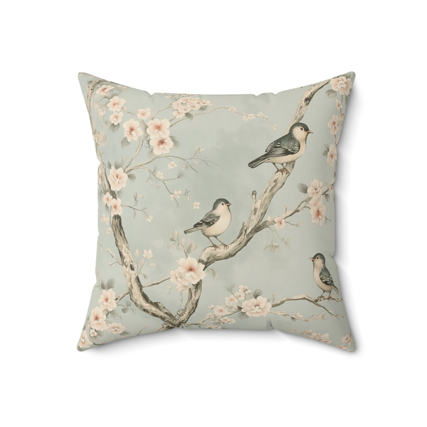 Charming Bird & Blossom Throw Pillow – Nature-Inspired Accent Cushion